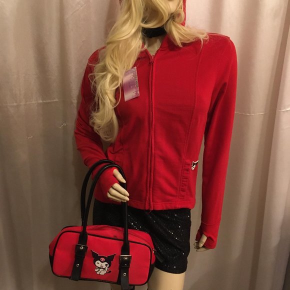 ADORABLE red y2k hoodie with meatllic horns removable tail and kuromi details! - Picture 6 of 16